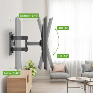 USX MOUNT Full Motion TV Wall Mount for Most 47-84 inch Flat Screen/LED/4K TV, Mount Bracket Dual Swivel Articulating Tilt 6 Arms, Max VESA 600x400mm, Holds up to 132lbs, Fits 8” 12” 16" Wood Studs