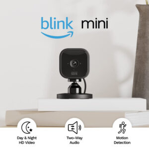 Blink Mini – Compact indoor plug-in smart security camera, 1080p HD video, night vision, motion detection, two-way audio, easy set up, Works with Alexa – 3 cameras (White)