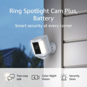 Ring Spotlight Cam Plus, Battery | Two-Way Talk, Color Night Vision, and Security Siren (2022 release) - White