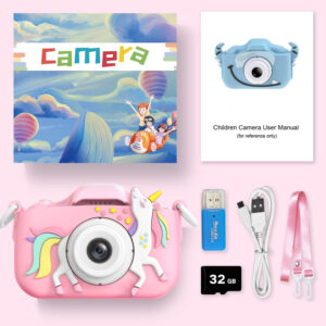 Goopow Kids Camera Toys for 3-8 Year Old Girls,Children Digital Video Camcorder Camera with Unicorn Soft Silicone Cover, Best Christmas Birthday Festival Gift for Kids - 32G SD Card Included
