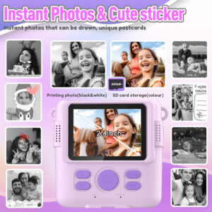 ESOXOFFORE Instant Print Camera for Kids, Christmas Birthday Gifts for Girls Boys, HD Digital Video Cameras for Toddler, Portable Toy for 4 5 6 7 8 9 10 Year Old Girl with 32GB SD Card-Purple