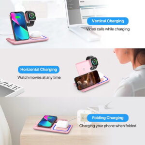 Wireless Charger, 3 in 1 Wireless Charging Station, Fast Wireless Charger Stand for iPhone 15 14 13 12 11 Pro Max XR XS 8 Plus, for Apple Watch 8 7 6 5 4 3 2 SE,for AirPods Pro 3 2 (Black)