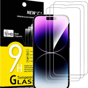 NEW'C [3 Pack Designed for iPhone 14, 13, 13 Pro (6.1") Screen Protector Tempered Glass, Case Friendly Anti Scratch Bubble Free Ultra Resistant