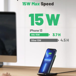 INIU Wireless Charger, 15W Fast Wireless Charging Station with Sleep-Friendly Adaptive Light Compatible with iPhone 15 14 13 12 Pro XR XS 8 Plus Samsung Galaxy S23 S22 S21 S20 Note 20 10 Google etc