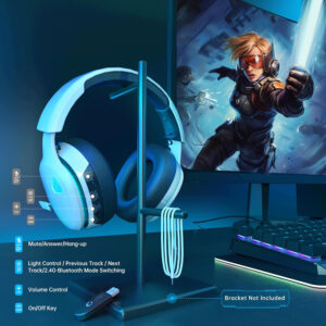 Gtheos 2.4GHz Wireless Gaming Headset for PC, PS4, PS5, Mac, Nintendo Switch, Bluetooth 5.2 Headphones with Detachable Noise Canceling Microphone, Stereo Sound, 3.5mm Wired Mode for Xbox Series