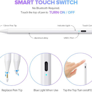 Stylus Pen for iPad 9th&10th Generation-2X Fast Charge Active Pencil Compatible with 2018-2023 Apple iPad Pro11&12.9 inch, iPad Air 3/4/5,iPad 6-10,iPad Mini 5/6 Gen-White