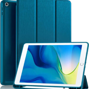 Akkerds Case Compatible with iPad 10.2 Inch 2021/2020 iPad 9th/8th Generation & 2019 iPad 7th Generation with Pencil Holder, Protective Case with Soft TPU Back, Auto Sleep/Wake Cover, Sky Blue