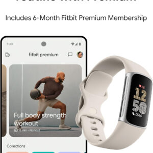 Fitbit Charge 6 Fitness Tracker with Google apps, Heart Rate on Exercise Equipment, 6-Months Premium Membership Included, GPS, Health Tools and More, Obsidian/Black, One Size (S & L Bands Included)