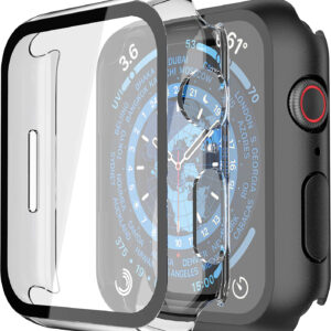 Misxi 2 Pack Hard PC Case with Tempered Glass Screen Protector Compatible with Apple Watch Series 6 SE Series 5 Series 4 44mm, Black