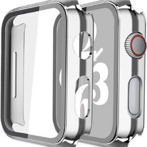 Misxi 2 Pack Hard PC Case with Tempered Glass Screen Protector Compatible with Apple Watch Series 6 SE Series 5 Series 4 44mm, Black