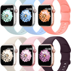 6 Pack Sport Bands Compatible with Apple Watch Band 38mm 40mm 41mm 42mm 44mm 45mm 49mm,Soft Silicone Waterproof Strap Compatible with iWatch Apple Watch Series 9 Ultra 8 7 6 5 4 3 2 1 SE Women Men