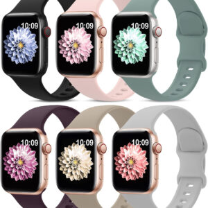6 Pack Sport Bands Compatible with Apple Watch Band 38mm 40mm 41mm 42mm 44mm 45mm 49mm,Soft Silicone Waterproof Strap Compatible with iWatch Apple Watch Series 9 Ultra 8 7 6 5 4 3 2 1 SE Women Men