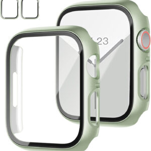 2 Pack Case with Tempered Glass Screen Protector for Apple Watch SE(2023) Series 6/5/4/SE 40mm,JZK Slim Guard Bumper Full Coverage Hard PC Protective Cover HD Ultra-Thin Cover for iWatch 40mm,Clear