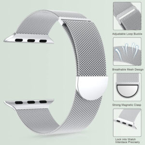 Marge Plus Compatible with Apple Watch Band Series 9, Ultra/Ultra 2, SE, 8 7 6 5 4 3 2 1 38mm 40mm 41mm 42mm 44mm 45mm 49mm Women and Men, Stainless Steel Mesh Loop Magnetic Clasp Replacement for iWatch Bands (41mm/40mm/38mm, A--Starlight).