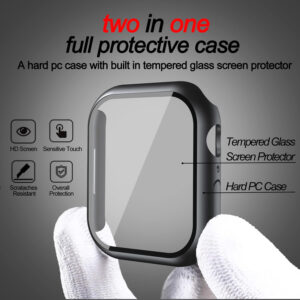 Smiling 2 Pack Case Built in Tempered Glass Screen Protector Compatible with Apple Watch SE 2023 /Series 6/ SE 2/Series 5/Series 4 44mm, Hard PC Case Overall Protective Cover-Matt Black