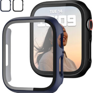 2 Pack Case with Tempered Glass Screen Protector for Apple Watch SE(2023) Series 6/5/4/SE 40mm,JZK Slim Guard Bumper Full Coverage Hard PC Protective Cover HD Ultra-Thin Cover for iWatch 40mm,Clear
