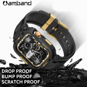 amBand Bands Compatible with Apple Watch 9/8/7 45mm, M1 Sport Series Rugged Case Protective Cover for iWatch 6/SE/5/4/3 42/44/45mm Men Black