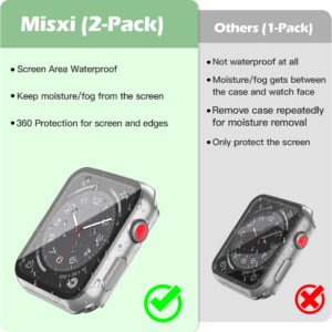 Misxi [2 Pack] Black Hard Case with Tempered Glass Compatible with Apple Watch Series 6 SE Series 5 Series 4 44mm, Ultra-Thin Durable Waterproof Protective Cover for iWatch Screen Protector