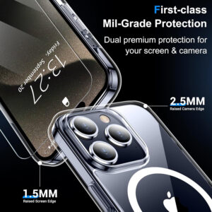 Temdan Designed for iPhone 15 Pro Max Case Clear, [Non-Yellowing] [Military-Grade Drop Protection] Slim Thin Shockproof Protective Cover Phone Case for iPhone 15 ProMax Case