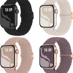 Braided Stretchy Solo Loop Compatible for Apple Watch Band 38mm 40mm 41mm 42mm 44mm 45mm 49mm for Women Men, Nylon Elastic Straps Wristbands for iWatch Series 9 8 7 6 SE 5 4 3 2 1 Ultra Ultra 2