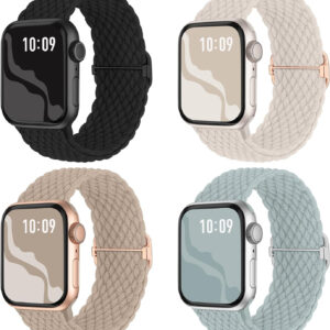 Braided Stretchy Solo Loop Compatible for Apple Watch Band 38mm 40mm 41mm 42mm 44mm 45mm 49mm for Women Men, Nylon Elastic Straps Wristbands for iWatch Series 9 8 7 6 SE 5 4 3 2 1 Ultra Ultra 2
