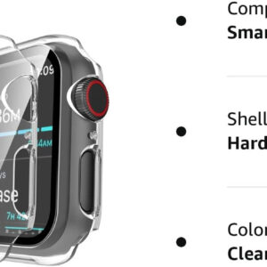 TAURI 2 Pack Hard Case Designed for Apple Watch Series 9 (2023) Series 8/7 45mm, [HD Clear] Built-in 9H Tempered Glass Screen Protector, [Full Protection] Slim Cover for iWatch S9/S8/S7 45mm - Black