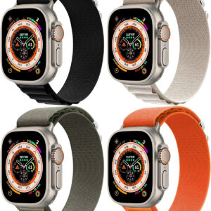 4 Pack Alpine Loop Nylon Band Compatible with Apple Watch Ultra Band 42mm 44mm 45mm 49mm Men Women, Adjustable C-Hook Strap for iWatch Series Ultra2/Ultra1 SE/9/8/7/6/5/4/3/2/1