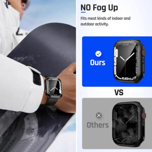 Goton Waterproof Case for Apple Watch Screen Protector 44mm SE (2nd Gen) Series 6 5 4, Tempered Glass Face Cover Accessories Compatible with iWatch 44 mm Black