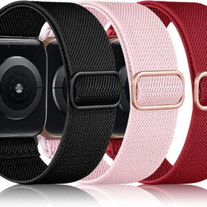 DaQin 3 Pack Stretchy Nylon Solo Loop Band Compatible with Apple Watch Band 41mm 45mm 38mm 40mm 42mm 44mm 49mm, Adjustable Elastic Braided Straps for Apple Watch Ultra/Ultra 2 iWatch Series 9/8/7/6/5/4/3/2/1/SE