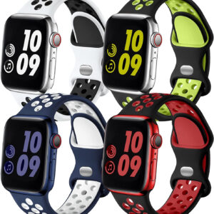 Adorve 4 Pack Sport Bands for Apple Watch 49mm 41mm 40mm 38mm 45mm 44mm 42mm for Women Men, Durable Breathable Soft Silicone Replacement Wrist Strap for iWatch Ultra SE Series 8 7 6 5 4 3 2 1, S/M M/L