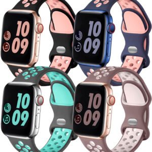 Adorve 4 Pack Sport Bands for Apple Watch 49mm 41mm 40mm 38mm 45mm 44mm 42mm for Women Men, Durable Breathable Soft Silicone Replacement Wrist Strap for iWatch Ultra SE Series 8 7 6 5 4 3 2 1, S/M M/L