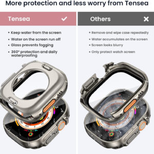 (2 in 1) Tensea for Waterproof Apple Watch Screen Protector Case Series 9 8 7 45mm Accessories, iWatch Protective PC Face Cover Built-in Tempered Glass Film, Front & Back Bumper for Women Men, 45 mm
