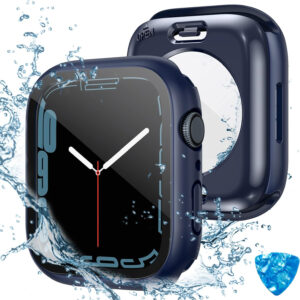(2 in 1) Tensea for Waterproof Apple Watch Screen Protector Case Series 9 8 7 45mm Accessories, iWatch Protective PC Face Cover Built-in Tempered Glass Film, Front & Back Bumper for Women Men, 45 mm