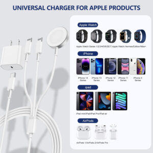 USB C Magnetic Watch Charger, Magnetic iWatch Fast Charging Cable with 20W Charger for Apple Watch Series SE/8/7/6/5/4/3/2/1 Includes 38mm 40mm 42mm 44mm 45mm Size - White