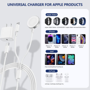 USB C Magnetic Watch Charger, Magnetic iWatch Fast Charging Cable with 20W Charger for Apple Watch Series SE/8/7/6/5/4/3/2/1 Includes 38mm 40mm 42mm 44mm 45mm Size - White