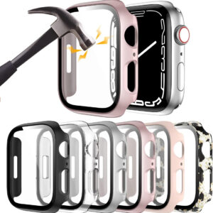6 Pack Hard PC Case with Tempered Glass Screen Protector 44mm for Apple Watch SE(2nd) Series 6/SE/5/4, Rontion Ultra-Thin Scratch Resistant Full Protective Bumper Cover for iWatch 44mm Accessories