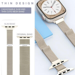 LELONG Slim Watch Band Compatible with Apple Watch Band 38mm 40mm 41mm 42mm 44mm 45mm 49mm Women & Men, Stainless Steel Mesh Loop Magnetic Clasp Replacement for iWatch Bands Series 9, Ultra 2, SE, Ultra Series 8 7 6 5 4 3 2 1 (Starlight, 41mm/40mm/38mm)