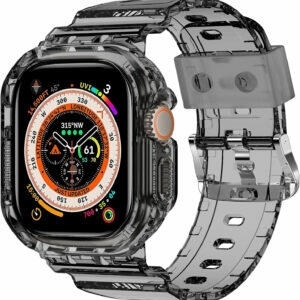 XYF Compatible for Crystal Clear Apple Watch Bands, 45mm 44mm 42mm 41mm 40mm 38mm Bumper Case for Men Women Jelly Sport Case Band for iWatch Ultra 2/1 Series 9 8 7 SE/6 5 4 3 2 1