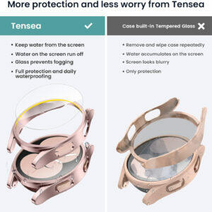 Tensea [5+5Pack for Samsung Galaxy Watch 6 Screen Protector Case 44mm Accessories, Hard PC Bumper & HD Anti-Fog Tempered Glass Protective Film, Face Cover Set, Galaxy Watch 6 Case for Women Men