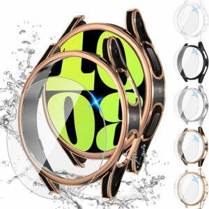 Tensea [5+5Pack for Samsung Galaxy Watch 6 Screen Protector Case 44mm Accessories, Hard PC Bumper & HD Anti-Fog Tempered Glass Protective Film, Face Cover Set, Galaxy Watch 6 Case for Women Men