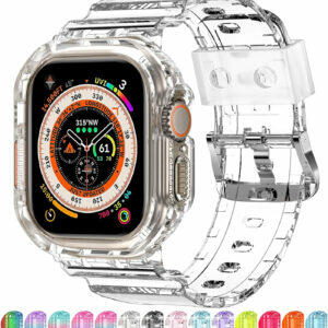 XYF Compatible for Crystal Clear Apple Watch Bands, 45mm 44mm 42mm 41mm 40mm 38mm Bumper Case for Men Women Jelly Sport Case Band for iWatch Ultra 2/1 Series 9 8 7 SE/6 5 4 3 2 1