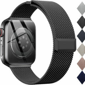 EPULY Compatible with Apple Watch Band 42mm 44mm 45mm 49mm 38mm 40mm 41mm,Stainless Steel Mesh Loop Magnetic Clasp for iWatch Bands Ultra Series 9 8 SE 7 6 5 4 3 2 Women Men - 49mm/45mm/44mm/42mmm Black