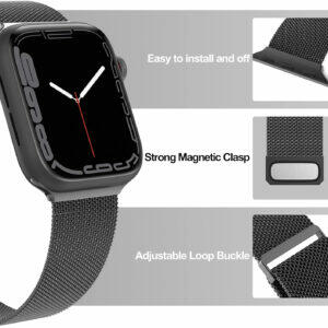 EPULY Compatible with Apple Watch Band 42mm 44mm 45mm 49mm 38mm 40mm 41mm,Stainless Steel Mesh Loop Magnetic Clasp for iWatch Bands Ultra Series 9 8 SE 7 6 5 4 3 2 Women Men - 49mm/45mm/44mm/42mmm Black