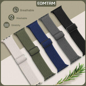 EOMTAM 5 Pack Braided Stretchy Adjustable Straps Compatible for Apple Watch Ultra 2/1 Band 38mm 40mm 41mm 42mm 44mm 45mm 49mm for Women Men ,Sport Elastic Nylon Cloth Wristbands for iWatch Series 9 8 SE 7 6 5 4 3(Succulent,38)