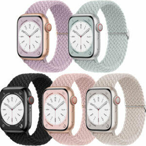 EOMTAM 5 Pack Braided Stretchy Adjustable Straps Compatible for Apple Watch Ultra 2/1 Band 38mm 40mm 41mm 42mm 44mm 45mm 49mm for Women Men ,Sport Elastic Nylon Cloth Wristbands for iWatch Series 9 8 SE 7 6 5 4 3(Succulent,38)
