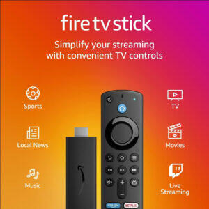 Amazon Fire TV Stick, fast HD streaming, Alexa Voice Remote with TV controls, enjoy free & live TV, movies, shows, and more